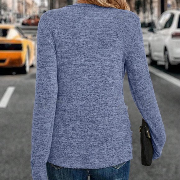 Blue Knit Tee With Asymmetric Hemline - Picture 2 of 9